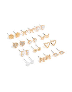 Pearl Earrings: Gold Pearl & Heart Stud Earrings 12-Pack