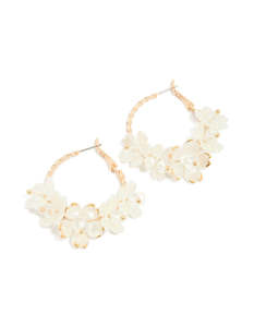 Pearl Earrings: Gold Pearl Twisted Floral Hoop Earrings