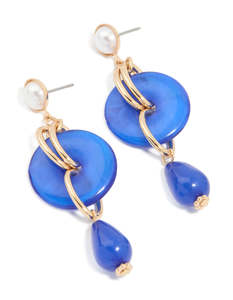 Pearl Earrings: Gold Pearl Wrapped & Dark Blue Beaded Drop Earrings