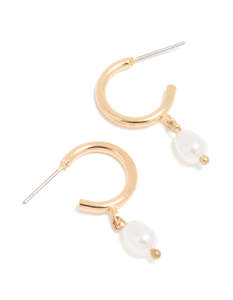 Pearl Earrings: Gold Pearl Drop Huggie Earrings