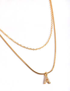 Gold Necklaces: Gold Plated Diamante Letter A Layered Necklace