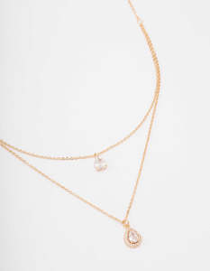 Gold Necklaces: Gold Pear Halo Layered Necklace