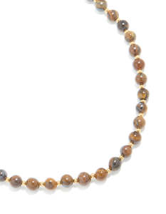 Waterproof Gold Plated Stainless Steel Tigers Eye Semi Precious Stone Beaded Short Necklace