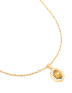 Waterproof Gold Plated Stainless Steel Tiger's Eye semi Precious Stone Pendant Necklace