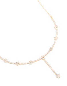 Gold Necklaces: Gold Cubic Zirconia Floral Y-Necklace
