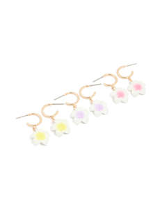 White: Gold Frangipani Huggie Earrings 3-Pack