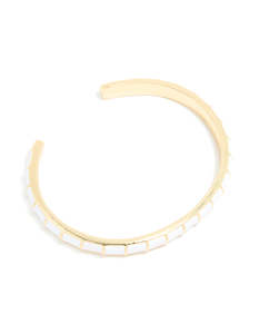 Waterproof Gold Plated Stainless Steel White Enamel Bamboo Wrist Cuff