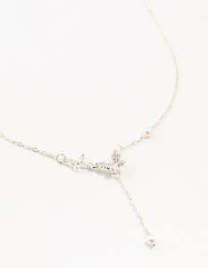 Silver Diamante Pearl Butterfly Y-Necklace