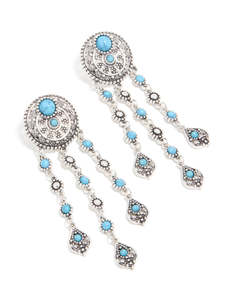 Blue: Antique Silver Blue Circle Drop Earrings