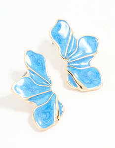 Gold Blue Half Flower Stud Earrings