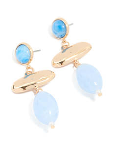 Blue: Gold Abstract Blue Stone Drop Earrings