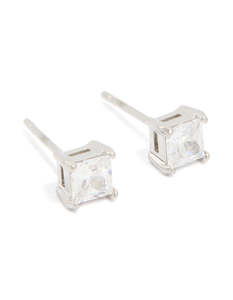 Cubic Zirconia Earrings: Mens Waterproof Stainless Steel Cubic Zirconia Small Square Stud Earrings