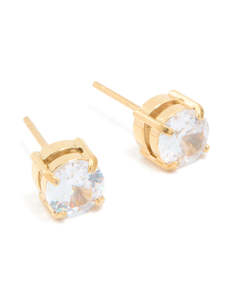 Cubic Zirconia Earrings: Mens Waterproof Gold Plated Stainless Steel Small Round Cubic Zirconia Stud Earrings