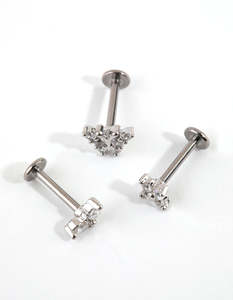 Cubic Zirconia Earrings: Titanium Cubic Zirconia Butterfly Flat Back Pack