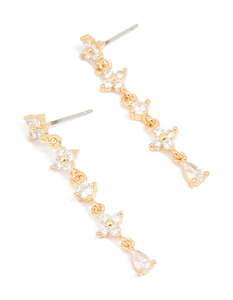 Gold Plated Cubic Zirconia Flower Drop Earrings