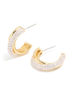 Cubic Zirconia Earrings: Mixed Metal Plated Cubic Zirconia Silver Crossover Open Hoop Earrings