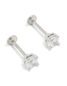 Cubic Zirconia Earrings: Surgical Steel 4mm Cubic Zirconia Flat Back Studs