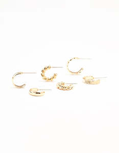 Statement Earrings: Gold Mixed Textured Hoop Earrings 3-Pack