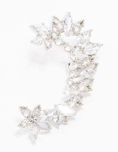 Statement Earrings: Silver Cubic Zirconia Grand Marquise Earring Cuff