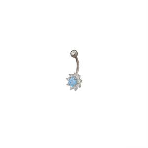 Belly Button Piercings: Titanium Blue Iridescent Flower Belly Bar