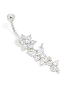 Surgical Steel Cubic Zirconia Large Flower Vine Drop Belly Bar