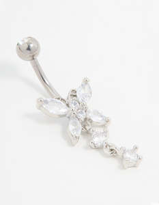 Titanium Cubic Zirconia Butterfly Drop Belly Bar