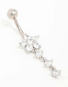 Belly Button Piercings: Titanium Butterfly Cubic Zirconia Drop Belly Bar