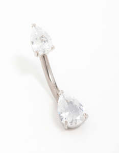 Belly Button Piercings: Titanium Cubic Zirconia Pear Belly Bar