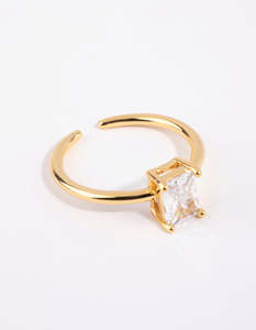 Cubic Zirconia: Gold Emerald Cut Cubic Zirconia Ring