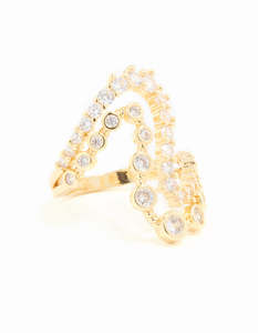 Cubic Zirconia: Gold Plated Cubic Zirconia Open Wave Ring