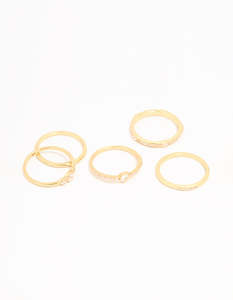 Cubic Zirconia: Gold Plated Cubic Zirconia Plain & Heart Stacking Rings 5-Pack
