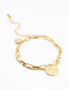 Coin: Gold Plated Brass Double Layered Mini Coin Bracelet