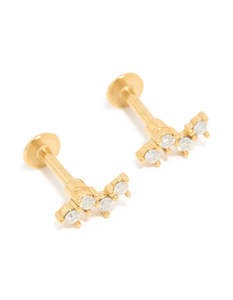 Kids Gold Plated Surgical Steel Cubic Zirconia Fine Zigzag Flat Back Studs
