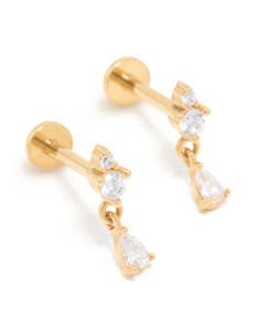 Kids Gold Plated Surgical Steel Cubic Zirconia Marquise Drop Flat Back Studs