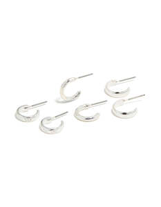 Silver Textured & Smooth Hoop Earrings 3-Pack