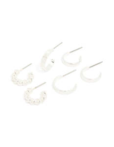 Silver Twisted & Textured Open Hoop Earrings 3-Pack