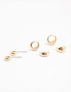 Gold Earrings: Gold Mixed Hoop Earrings 4-Pack