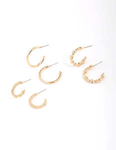 Gold Twisted & Polished Hoop Earring 3-Pack