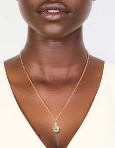 Gold Plated Green Aventurine Semi-Precious Cubic Zirconia Doughnut Necklace