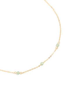 Gold Plated Sterling Silver Green Semi Precious Stone Station Necklace