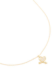 Gold Plated Sterling Silver Cubic Zirconia Heart Arrow Necklace