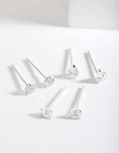 Sterling Silver Earrings: Sterling Silver Mini Cubic Zirconia Stud Earring Pack