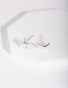 Sterling Silver Earrings: Sterling Silver Celestial Mismatch Stud Earrings