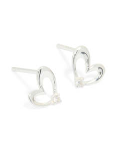 Sterling Silver Cubic Zirconia Heart Stud Earrings