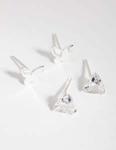Sterling Silver Cubic Zirconia Butterfly Pack Stud Earring