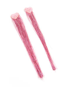 Kids Hair Accessories: Kids Pink Glitter Tinsel Heart Hair Clips 2 Pack