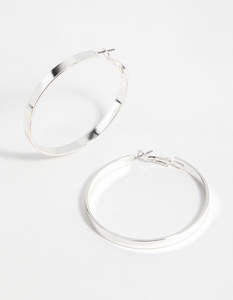 Red Earrings: Silver Textured Hoop Earrings