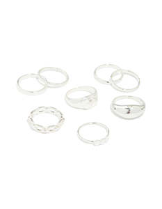 Silver Bubble Star Chain Rings 8-Pack