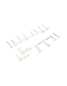 Star Earrings: Silver Diamante Star & Moon Earrings 7-Pack