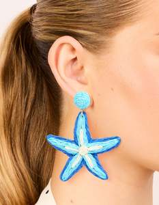 Light & Dark Blue Raffia Starfish Drop Earrings